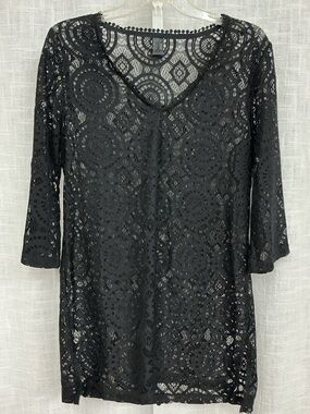 a.n.a Black Crochet Lace Swim Coverup/Tunic